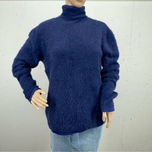 Manila Grace Women's Size Medium Blue Wool Fuzzy Mock Neck Sweater